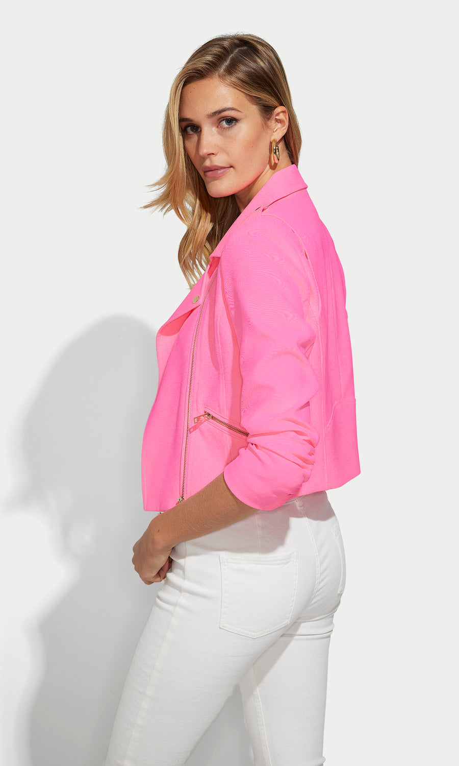 Colleen Crepe Moto Jacket - Ultra Pink 