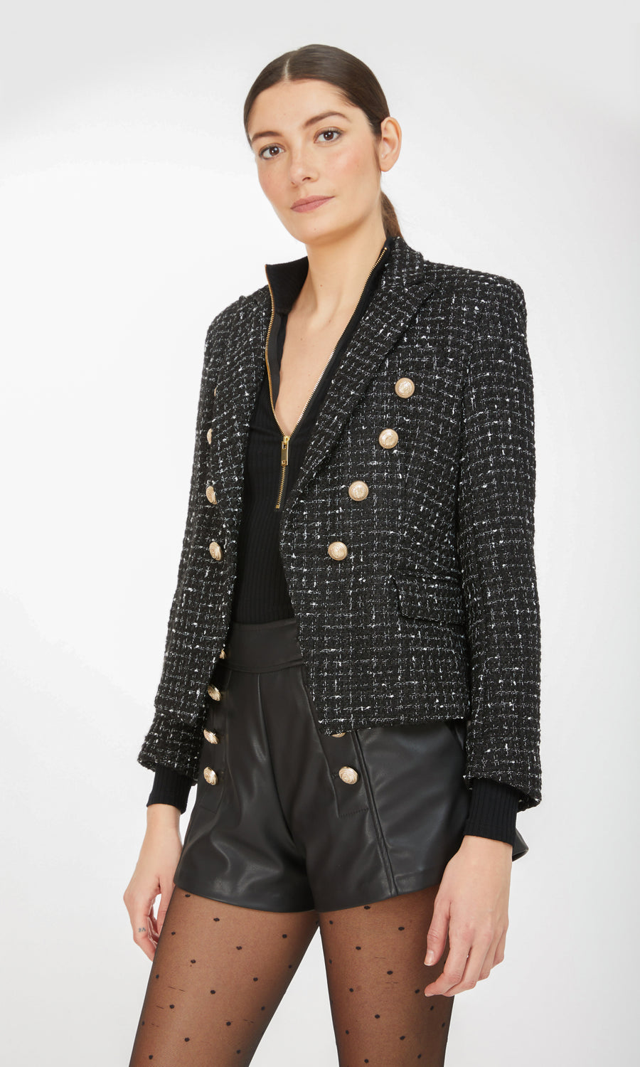 Delilah Tweed Blazer - Black.White 
