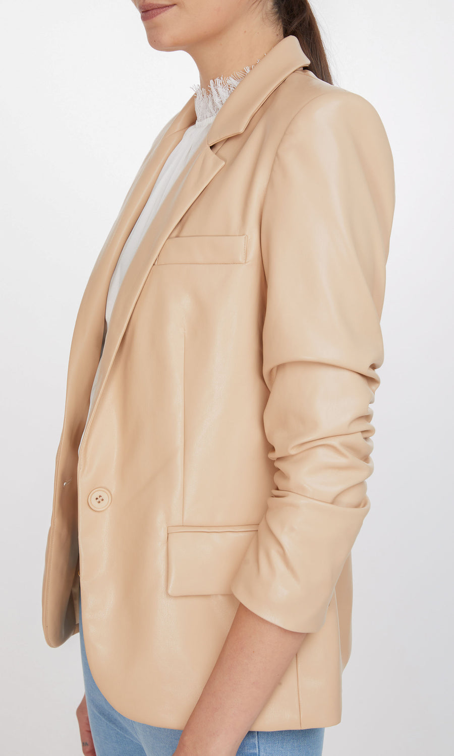 Millie Vegan Leather Blazer - Camel