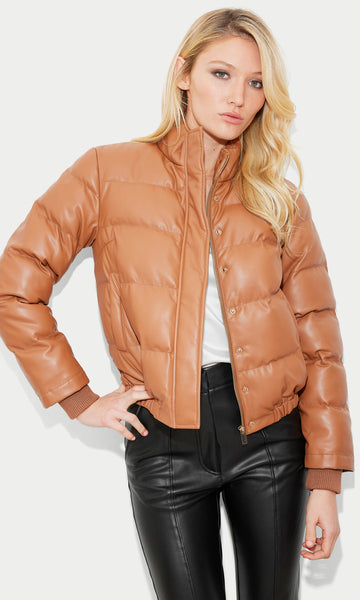 Lilibet Faux Leather Puffer Jacket in Chocolate