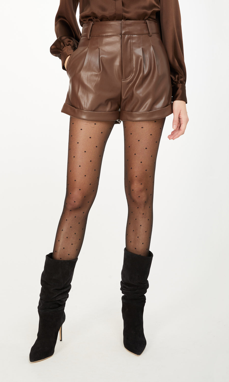 Georgie Vegan Leather Shorts - Deep Brown
