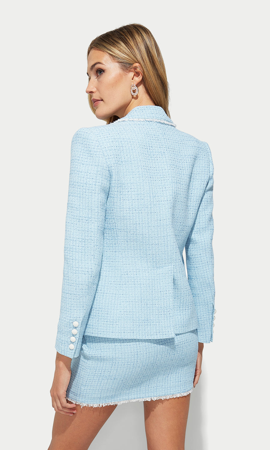 Gia Contrast Tweed Blazer - French Blue/Cream