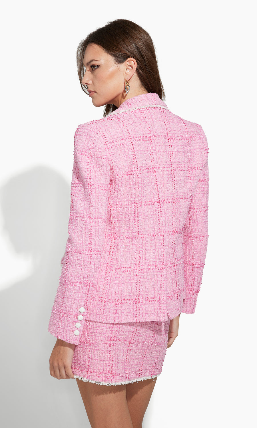 Gia Contrast Tweed Blazer - Pink/Cream