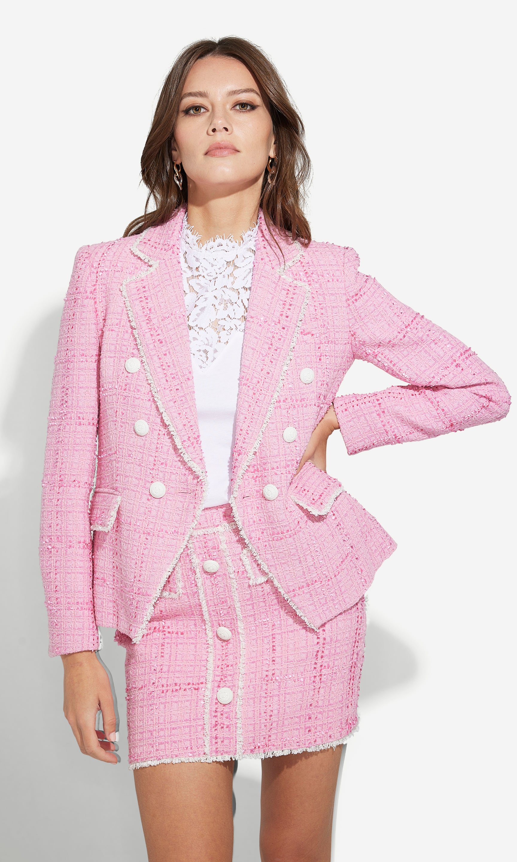 Beautiful Pink Tweed Jacket - Outerwear