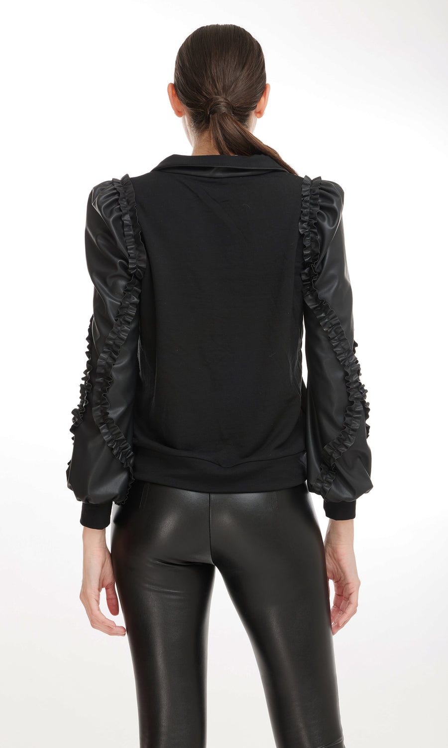 Anna Vegan Leather Combo Sweatshirt - Black