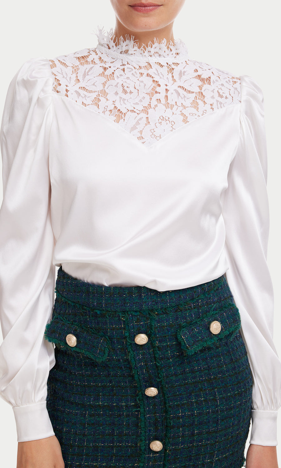 Libby Lace Combo Blouse - White