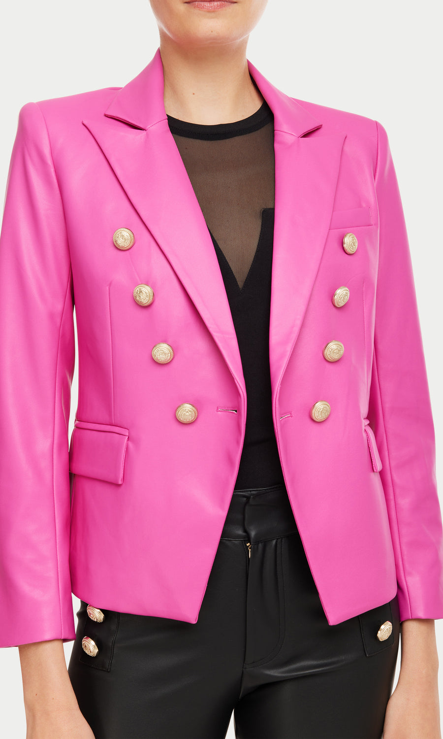 Delilah Vegan Leather Blazer - Hot Pink