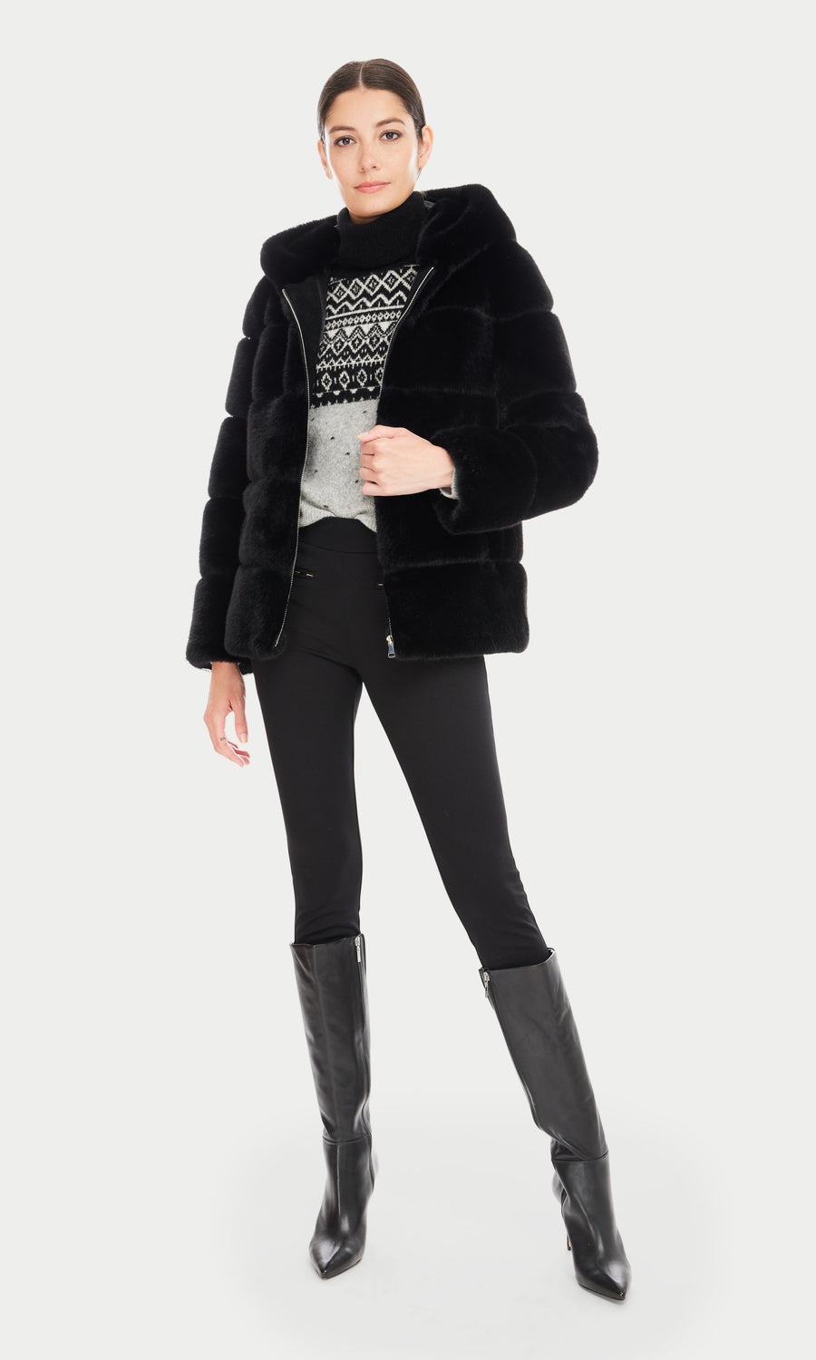 Annabelle Faux Fur Hooded Jacket - Black