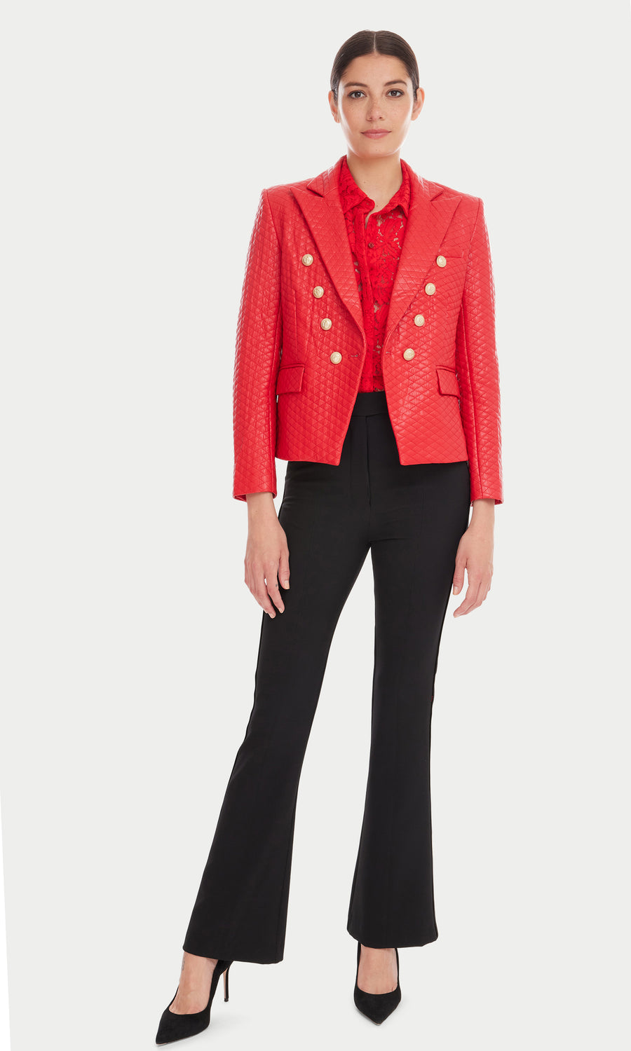 Angie Quilted Vegan Leather Blazer - Red