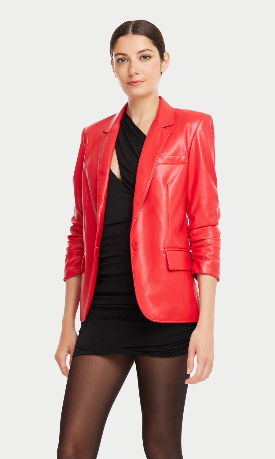 Millie Vegan Leather Blazer - Red