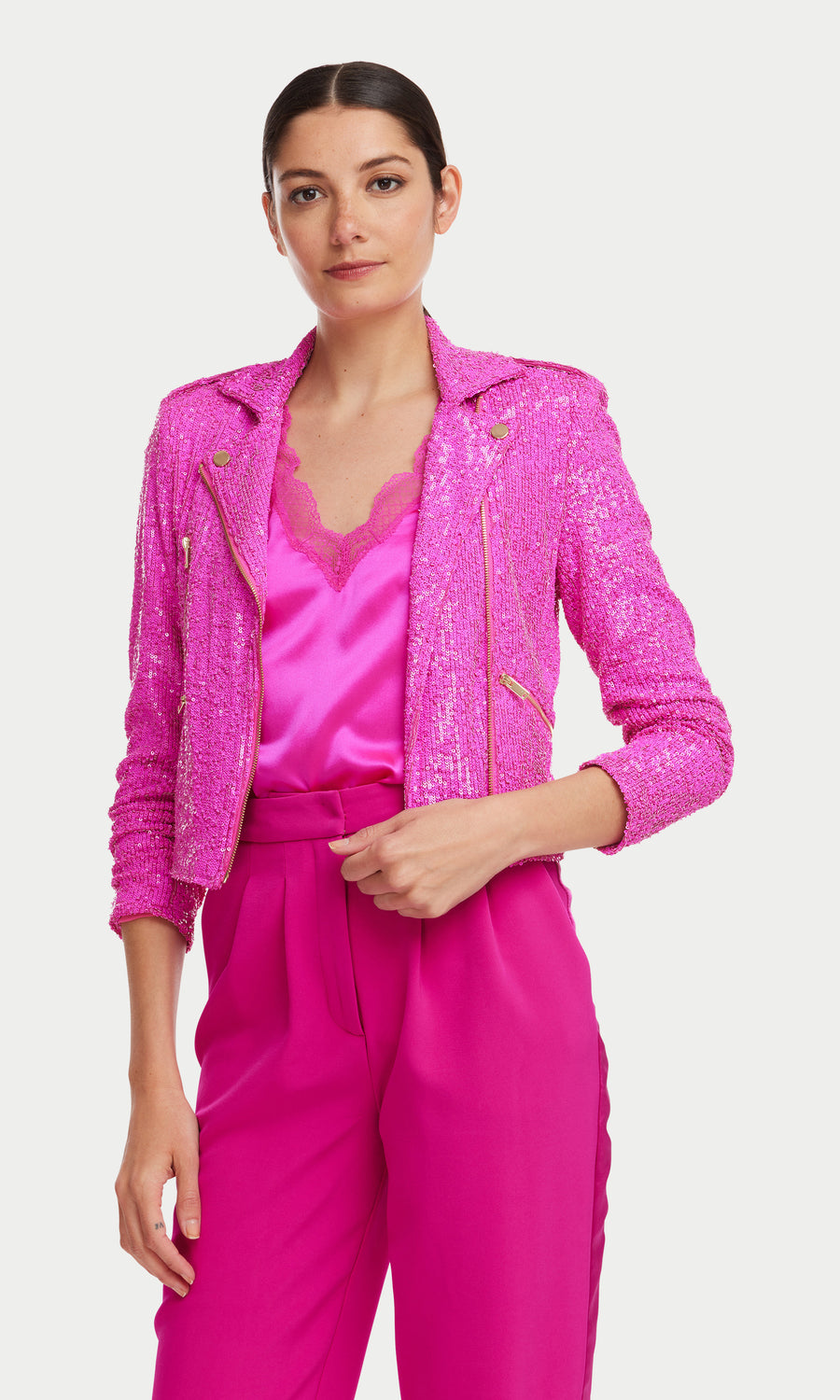 Whitney Sequin Moto Jacket - Hot Pink