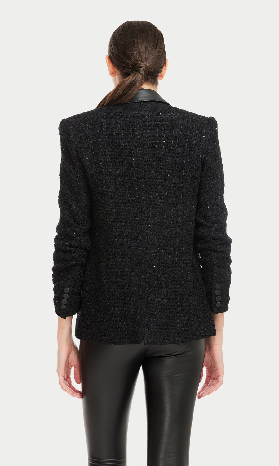 Lexi Vegan Leather Combo Tweed Blazer - Black