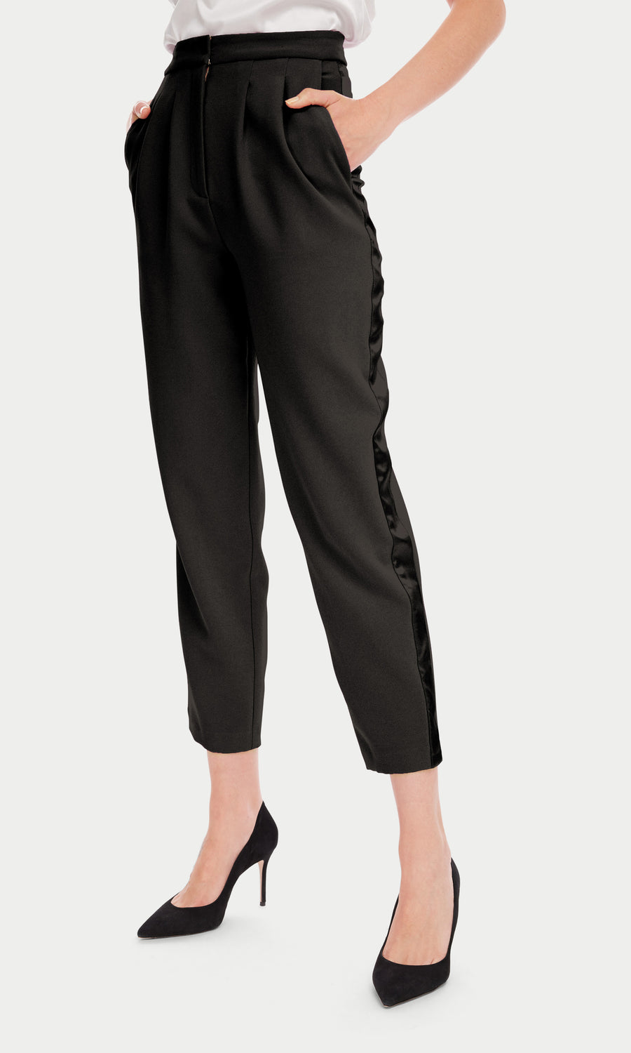 Ellen Tuxedo Crepe Pants - Black
