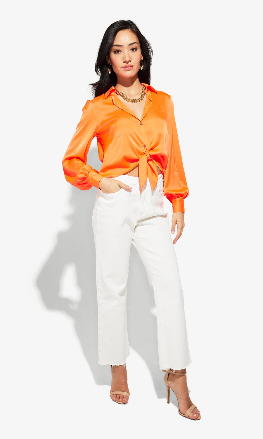Jordy Pearl Denim Pants - White 