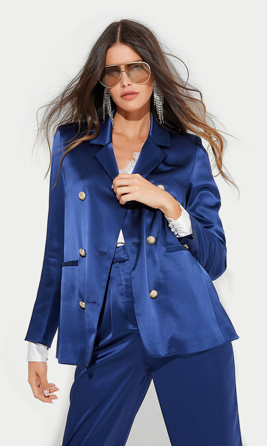 Leighton Satin Blazer - Navy
