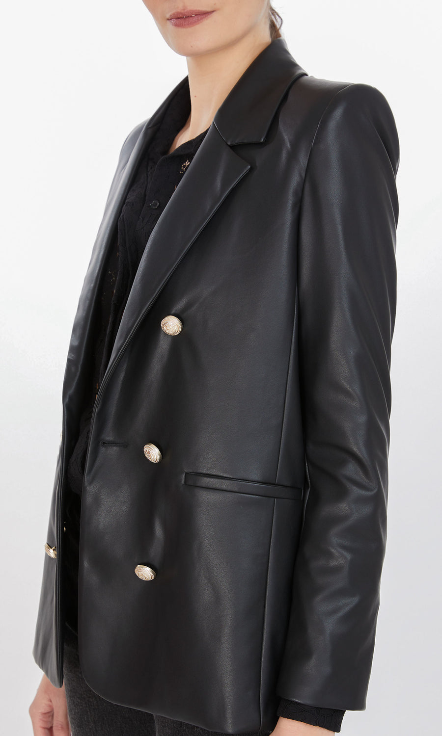 Leighton Vegan Leather Blazer - Black