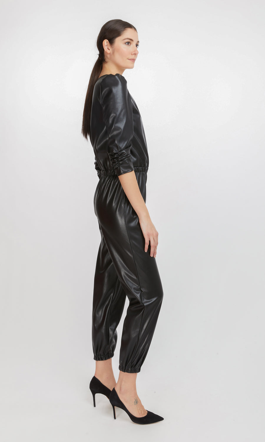 Madison Vegan Leather Jumpsuit - Black