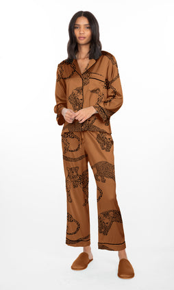 Nikki Pajama Set - Bronze/Black Cheetah