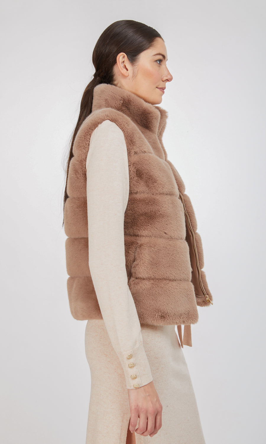 Roxanne Faux Fur Vest - Taupe