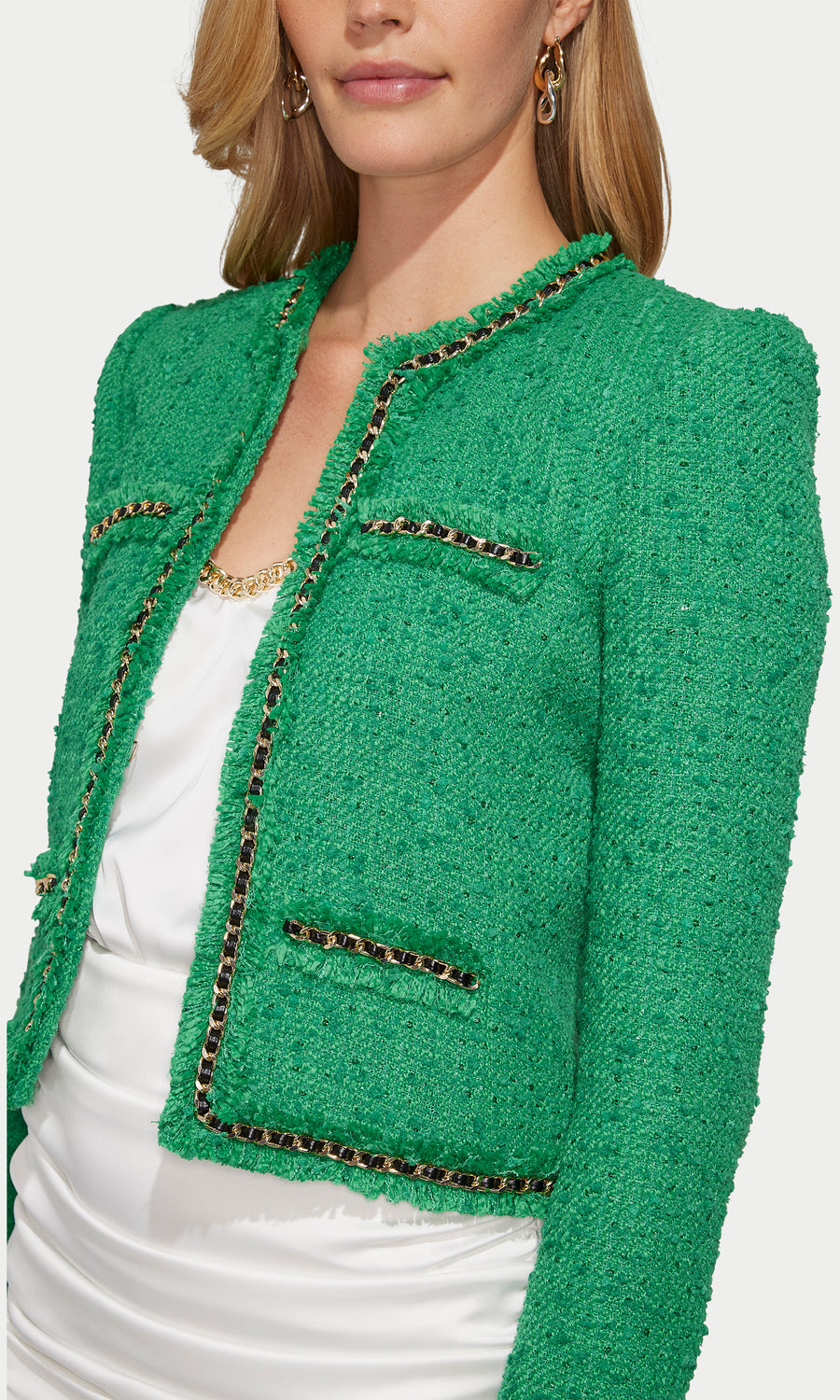 Serena Chain Tweed Jacket - Green