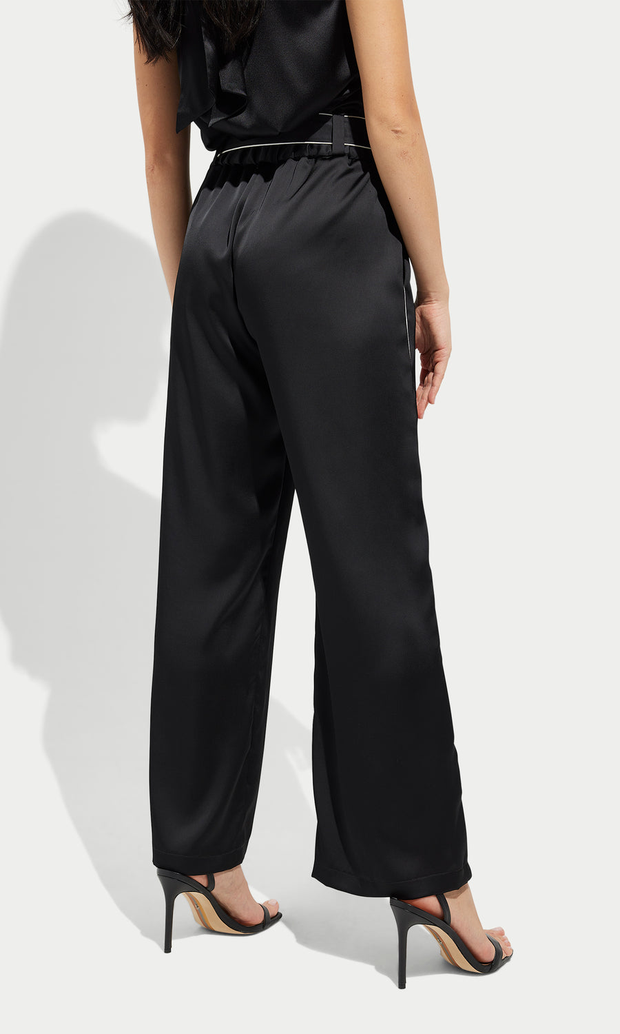 Stacy Contrast Piping Satin Pant - Black