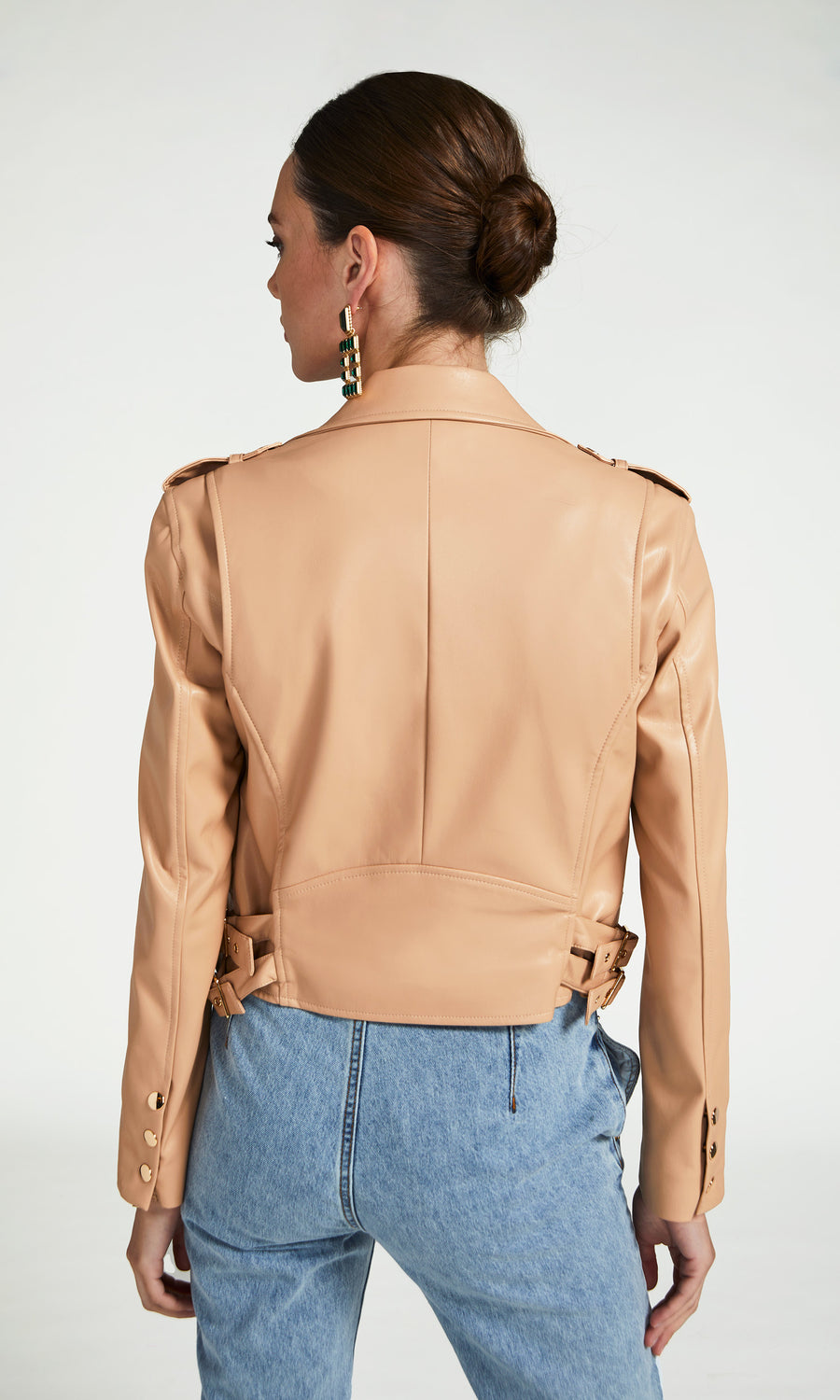 Lindsay Vegan Leather Moto - Nude